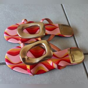 Jeffrey Campbell multicolored groovy thong  flat sandals gold Accent